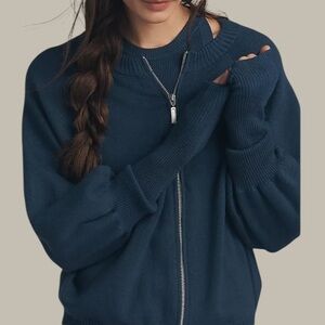 Daily Practice Anthropologie Midnight Sail Zip Up Sweater NWT Size XL